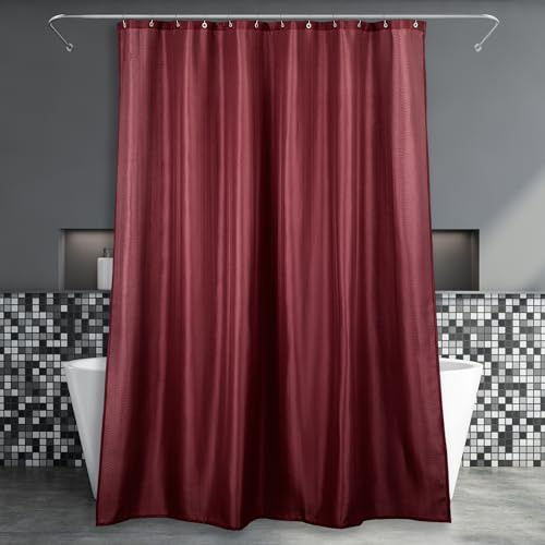 Popkozzi Duschvorhang Rot Textil Badezimmer Vorhang: Dunkelrot Leinen Stoff Anti Schimmel Waschbar Wasserabweisend Polyester Duschvorhang Badewanne - Elegante Dekorative Shower Curtain - 183x183 cm