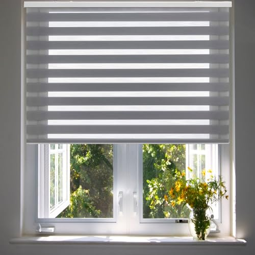 Verdunkelungsrollo Klemmfix ohne Bohren 90 x 150 cm Einfache Installation, Sonnenschutz Zebrarollo Seitenzugrollo mit Klemmträger für Fenster & Tür, Dunkelgrau