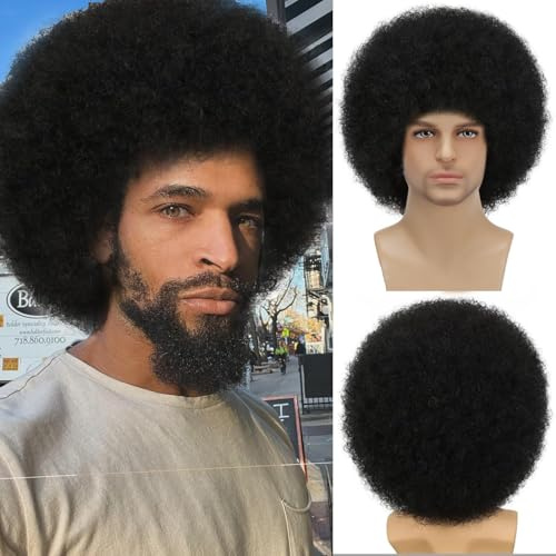 ​Afro-Perücke für Herren, lockig, schwarz, kurz, kinky, ausgefallen, lustiges 70er-Jahre-Kostüm, Halloween-Party-Accessoire, Unisex, Erwachsenenhaar für schwarze Männer