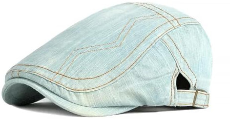 WOYUANSHA Barett Baskenmützen Für Herren Denim Line Stickerei Newsboy Caps Flache Schirmmütze Herren Damen Maler Baskenmütze 55–60 cm Verstellbar Himmelblau