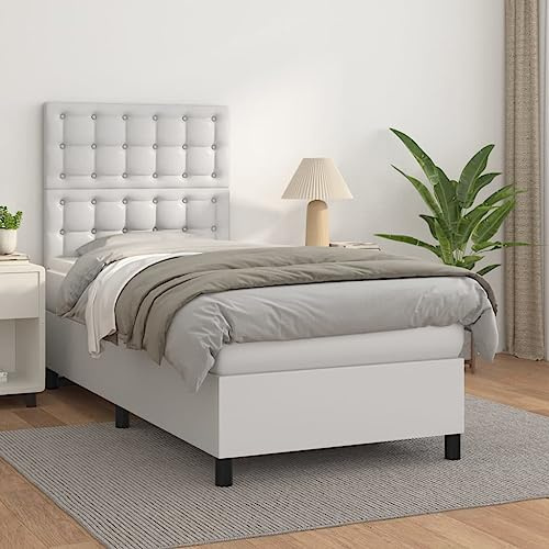 CKioict Palettenbett Modernes Bettgestell Jugendbett Boxspringbett mit Matratze Weiß 90x200 cm KunstlederGeeignet für Arbeitszimmer, Wohnzimmer, Hotel