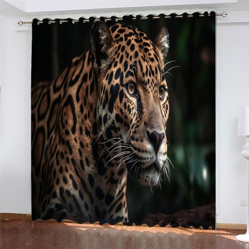 MLUNKQAIL Vorhänge Leopard Vorhang Tiere Verdunklungsvorhänge mit Ösen, Vorhang Blickdicht für Wohnzimmer Schlafzimmer Dekoration, 2er Set, 140 x 245 cm (BreitexHöhe)