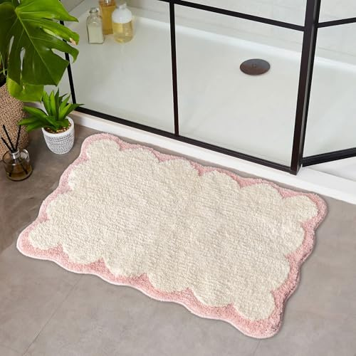 Urtlmaji rutschfest, waschbare Badematten mit gewelltem Rand, mikrofasern, saugfähig, weich, ästhetisch, adrett, 81,3 x 50,8 cm, für Schlafzimmer, Badewanne, Waschbecken