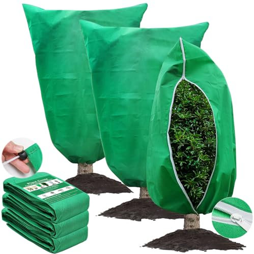 NamcheBarwa 3 Pcs Large Plant Covers Freeze Protection,Large Size 47.5 X 71.2 Reusable Winter Cold Weather Frost Cover Bags for Outdoor Plants with Drawstring and Zippe (L:47.5 x 71.2, Green)
