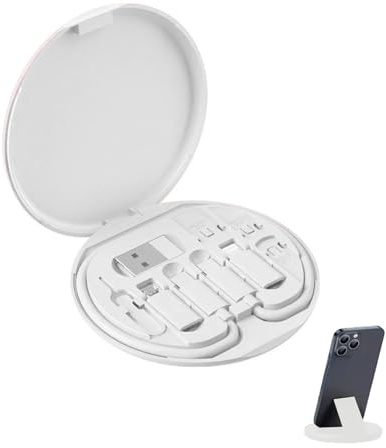 YAFIYGI 9 in 1 Cable Case USB Adapter Cable Conversion Storage Box USB Type C to Micro USB/Lightning/USB A Cable Data Transfer Tool Contains Sim Card Slot Tray Eject Pin Use as Phone Holder (White)