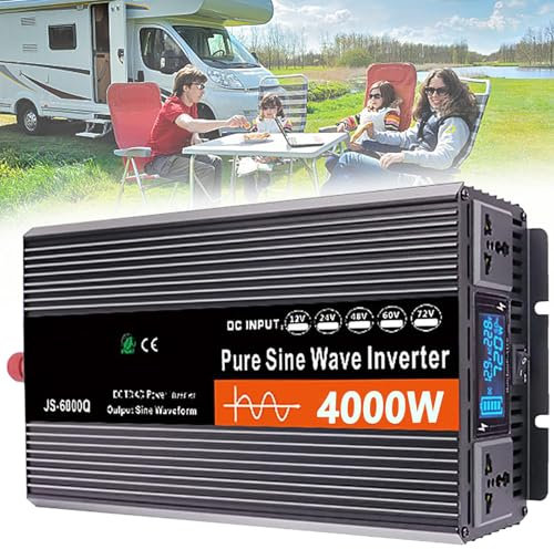 Dfdieratve Inverter di Potenza da 4000 W 12/24/48/60 V DC a 110 V/220 V AC 60 Hz Inverter da 4000 W Inverter per Auto con 2 Prese AC per Auto, Veicoli, Camper, Camion Inverter a Onda,24V