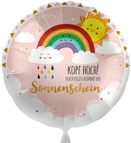 Motivation Folienballon ' Kopf hoch – Nach Regen kommt der Sonnenschein ' Ballon Motivation, Trost, Genesung Geschenk Freunde Kinder Bekannte, Helium geeignet, Made in EU