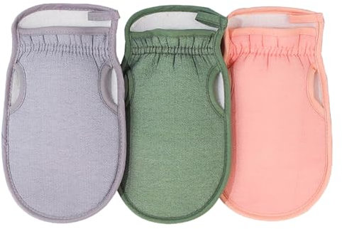 OUDQFCJ 3 Stück Exfoliating Gloves, Peeling Handschuh, Hamam Handschuh, Exfoliating Body Sponge, Shower Gloves, For Sauna, Shower, Exfoliation (Gray, Rosa, Grün)
