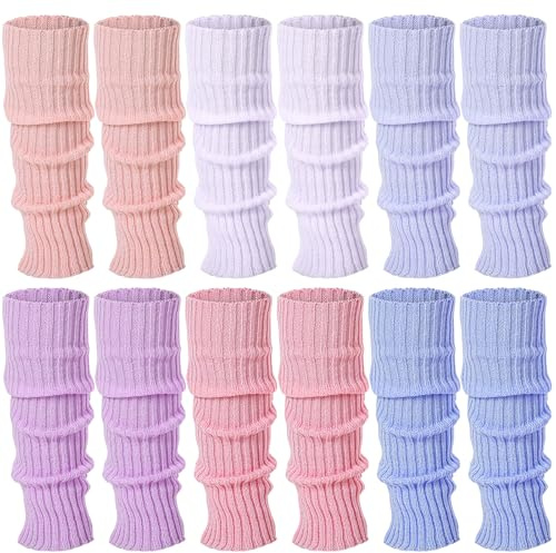 Sintege 6 Pairs Kawaii Leg Warmers Japanese Style Knitted Loose Socks Leg Warmers for Girls Women Lolita Costume School(Pink Purple)