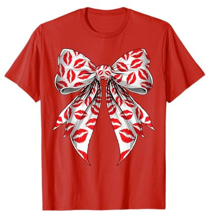 Coquette Bow Kisses Lippenstift Markierungen Lippen Valentinstag Mädchen T-Shirt