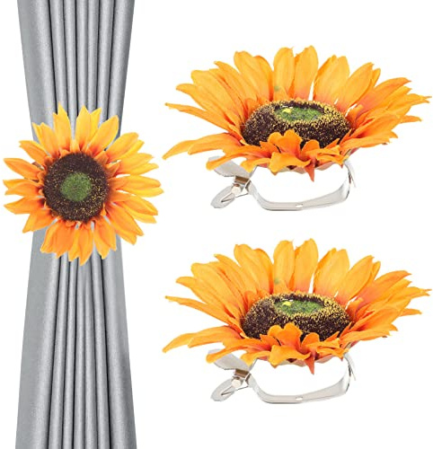Homoyoyo Fermacravatte Per Tende Girasole a Forma Di Fiore - 2 Pz Con Calamite - Clip Decorativa in Metallo Per Fissare Le Tende Con Stile e Originalità