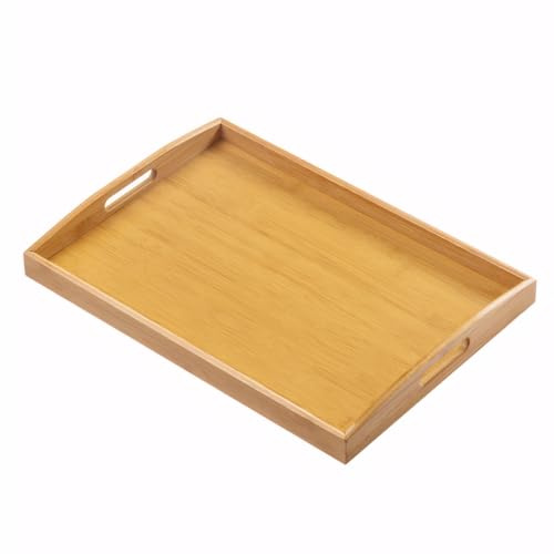 LiangYuanZen Vassoio da portata rettangolare, grande con manico, in legno di bambù naturale, vassoio da cucina, vassoio decorativo per colazione, tè, tavolino da caffè (46 × 33 × 4)