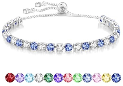 Mieoyue S925 Silver Bracelet for Women Adjustable Slider Crystal Tennis Bracelet Birthstone Jewellery Birthday Gifts