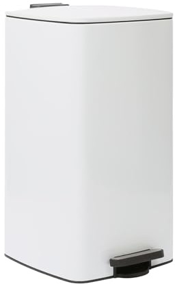 Harbour Housewares 30L Edelstahl Treteimer Weiß Square Küchenmülleimer | 30L quadratischer Edelstahl Treteimer weiß mit Fußpedal, hygienisch, robust, mit Inneneimer & modernem Design für Küche