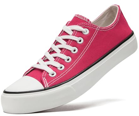 sharllen Chaussures en Toile Femmes Dames Baskets Haut Bas Classique Lace Up Trainers pour Hommes Femmes Toile Plimsolls Pompes Chaussures de Tennis décontractées(Rose 255)