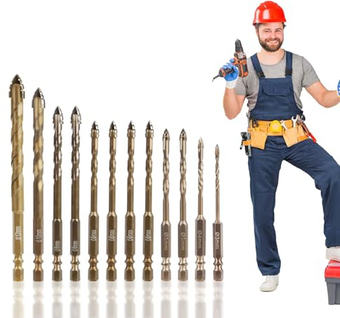 12pcs Punte Eccentriche A Denti Di Sega A Quattro Taglienti, Set Punte Trapano, Durezza e Punta Smussata, per Metallo Mattoni Cemento Piastrelle (3/4/5/5/6/6/6/6/8/8/10/12mm)