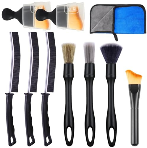 10 Stück Auto Innenraum Reiniger Pinsel Set, Car Detailingbürste, Auto Detailing Pinsel, Spaltreinigungs Bürste, Mikrofasertücher, for Reinigen von Felgen, Innenverkleidungen, Lüftungsschlitzen Etc
