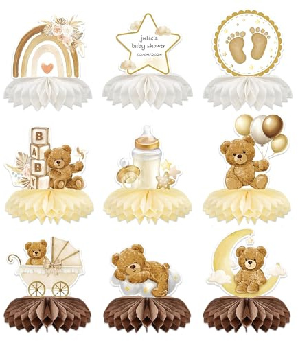 GIDWRIY 9 Pièces Centre de Table en Nid D'abeilles,Decoration Centre de Table Baby Shower,Deco de Table Baby Shower,Decoration Bapteme Fille,Décorations Première Communion pour Anniversaire Fête