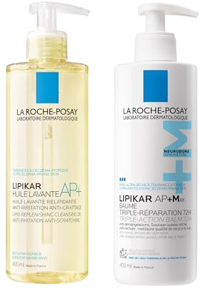 La Roche-Posay | Routine Lipikar | Olio detergente AP+ & Balsamo AP+M | Ripara, lenisce e idrata | Adatto per pelli secche, molto secche e atopiche | Fin dalla nascita | 400 ml x 2