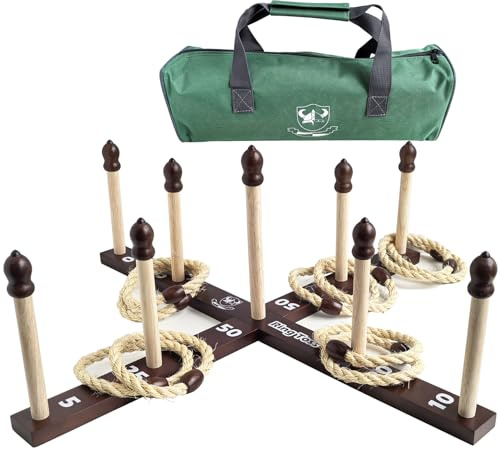 Holzquoits Ringwurfspiel - Wurfspiel Set mit Tragetasche (10 x Seilringe)