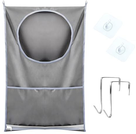 TNSLAND Sacco Portabiancheria da Appendere – Grande Cesto 50x77cm, Laundry Bag in Tessuto Oxford con 2 Ganci in Acciaio e 2 Ventose, Organizzatore da Parete per Casa e Campeggio (Grigio)