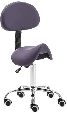 FXLUHAY Sattelhocker, Drehstuhl mit Rückenlehne, Rollen, Gasdruckfeder, Stuhl for Klinik, Friseursalon, Labor, Küche, Home Office(Purple)