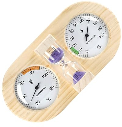 Angoily Sauna Thermometer Hygrometer mit 15 Minuten Sanduhr Präziser Temperatur und Feuchtigkeitsmesser für Dampfbad und Sauna Hitzebeständig Feuchtigkeitsresistent Saunazubehör