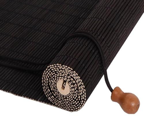 Bamboo Roller Shades for Indoor Windows Bamboo Blinds Roman Bamboo Curtains for Windows 60 80 90 100 120 160cm Blackout Woven Roller Shade Waterproof with Lifter for Patio Porch(Black)