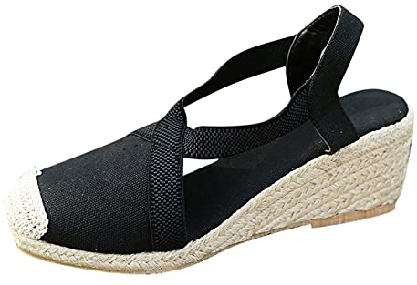 Espadrilles för kvinnor, kilklack, trekkingsandaler, dam, fram, stängda, fritidssandaler, Slingback, semestersandaler, ventilerande, trekkingsandaler, platå, kilsandaler, halkfria sandaletter, svart