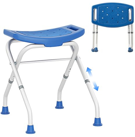 CASART Folding Shower Stool, 3-Position Height Adjustable Bathtub Chair with Handles and Non-slip Feet, Bathroom Shower Bench Seat for Elderly Disabled Handicap (Blue)
