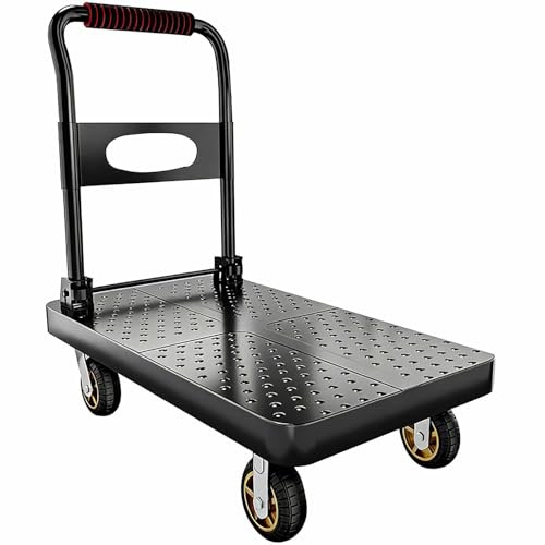  Foldable Platform Truck, Portable Steel Flatbed Trolley with Wheels, for Warehouses, Homes, Businesses, Space-Saving Transport Trolley (Black 28.7x18.9in/73x48cm)