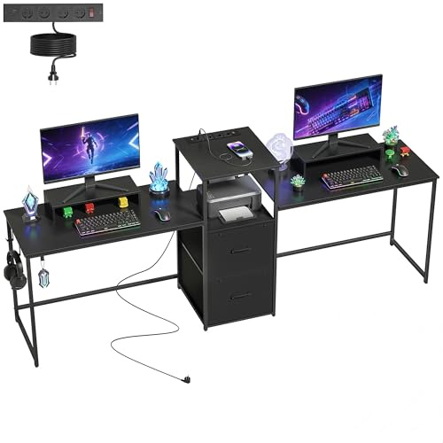 HOMCOM Mesa Gaming Doble Extralargo 244 cm con Estación de Carga Negro