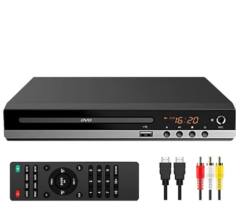 DVD Player for TV Home CD Player with Remote 1080P HD Compact Player All Region Free HDMI and RCA Cables USB Input, Support Monitor and Projector, New & Old TVs