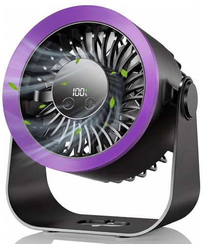 Husgw Ventilatore da scrivania USB silenzioso, mini ventilatore portatile a 100 velocità, display a LED, batteria da 2400 mAh, rotazione a 180°, piccolo ventilatore per ufficio/casa/viaggi/campeggio