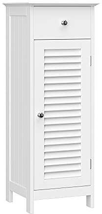 VASAGLE Badezimmerschrank, Badschrank schmal, Aufbewahrungsschrank, kleiner Schrank, mit Schublade, Lamellentür, für Badezimmer, Wohnzimmer, Schlafzimmer, 30 x 32 x 87 cm, weiß BBC43WT