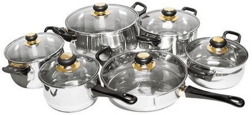 Spetebo Kochtopf Set aus Edelstahl mit Glasdeckel - 12-teiliges Einsteiger Kochtopfset