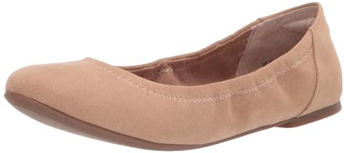 Amazon Essentials Women's Belice Ballet Flat, Tan Microsuede, 9 Wide