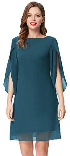 Vestido de Blusa Suelta Elegante con Cuello Redondo para Mujer para Primavera Verano Azul Oliva 2XL CL011125-21