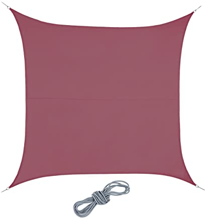 Relaxdays Tenda da Sole per Esterni Quadrata, 4 x 4 m, Idrorepellente, Anti UV, Vela Terrazza e Giardino, Rosso Scuro