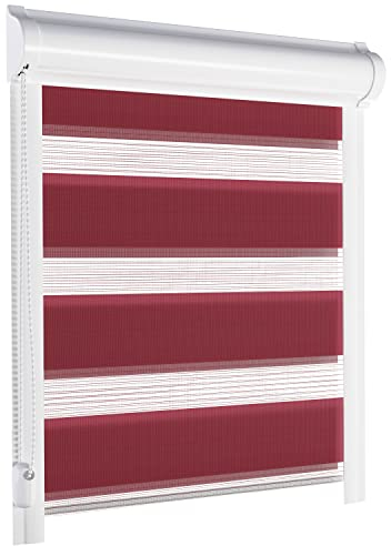 schattenfreu.de Doppelrollo mit Kassette nach Maß | Zum Ankleben ohne Bohren | Optional zum Anschrauben | Lichtdurchlässig | Für Fenster und Türen | Himbeerrot