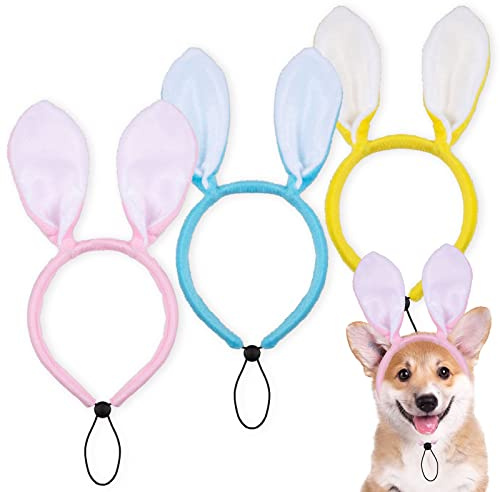 Whaline 3 Pack Easter Bunny Headbands for Dog Rabbit Ear Headwear Candy Colors Hair Band Adjustable Pet Party Costume Accessories for Dog Cat Puppy