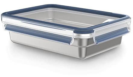 Emsa Clip & Close auslaufsichere Edelstahl-Frischhaltedose, 1,2 Liter Fassungsvermögen, rechteckig, spülmaschinenfest, backofenfest, N1150500
