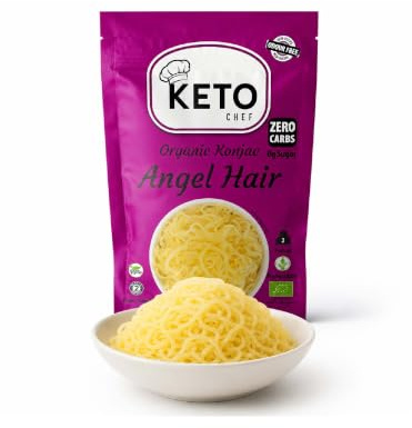 Fideos para el cabello Keto Vegan Angel – Sin gluten ni grasa, hechos de harina de Konjac, contienen cero carbohidratos y azúcar, alimentos bajos en calorías | Comida lista para comer (270 g)