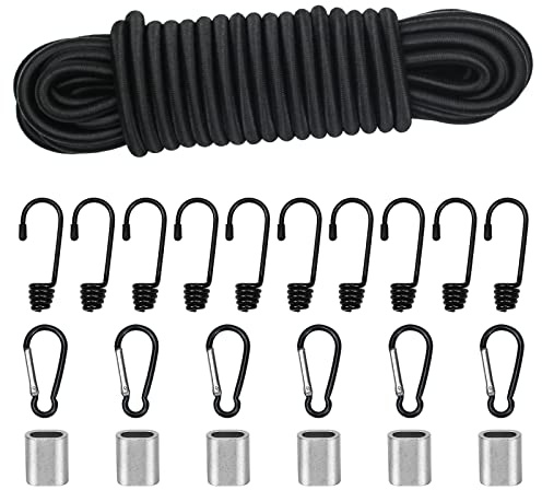suruikei Gummiseil, elastisches Expanderseil Gummischnur Gummikordel Gummiband Planenseil Spannseil mit Haken Zubehör DIY (Schwarz, 8mm x 10m)