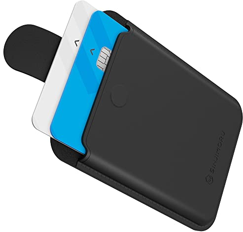Sinjimoru Vegan PU Leder iPhone Wallet kompatibel mit MagSafe Wallet, Magnetischer Kartenhalter Handy mit Ziehlasche für Handyhülle iPhone 16 15 14 13 12 Reihe. M-Pull Tab Wallet Black