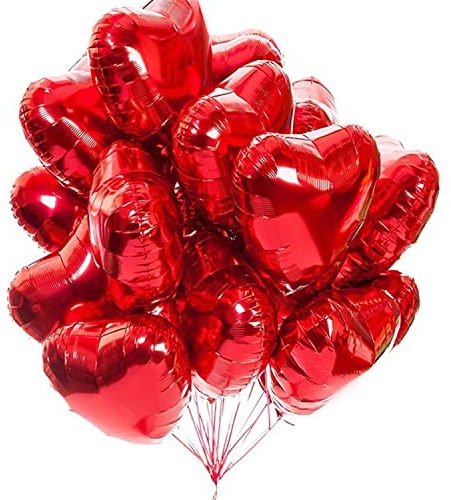 20 Palloncini a Forma di Cuore Rossi ad Elio o Aria Palloncini Foil Foil Air Balloons per Decorazione Romantica, San Valentino, Palloncini Compleanno per Decorazione festa di compleanno