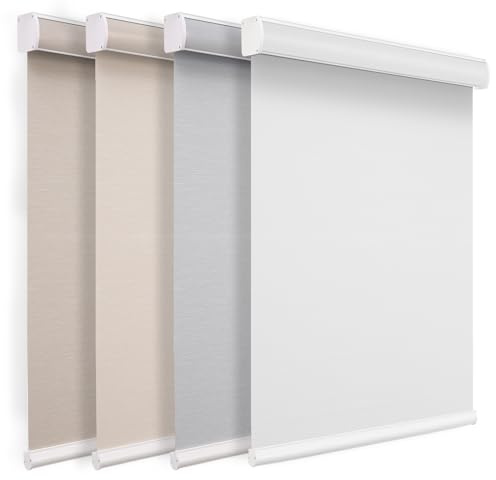 Pumkust Custom Size Blackout Roller Shades, Cordless Room Darkening Window Blinds with Thermal Insulation & UV Protection for Home Office Bedroom Kitchen, Easy Installation, White