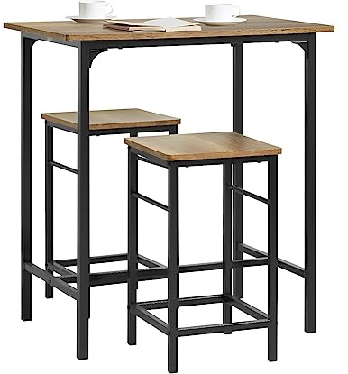 SoBuy Lot Table et 2 Tabourets Ensemble Table de Bar Bistrot + 2 Chaises de Bar avec Repose-Pieds Table Haute Cuisine OGT10-PF Bois Foncé 80x50x87cm