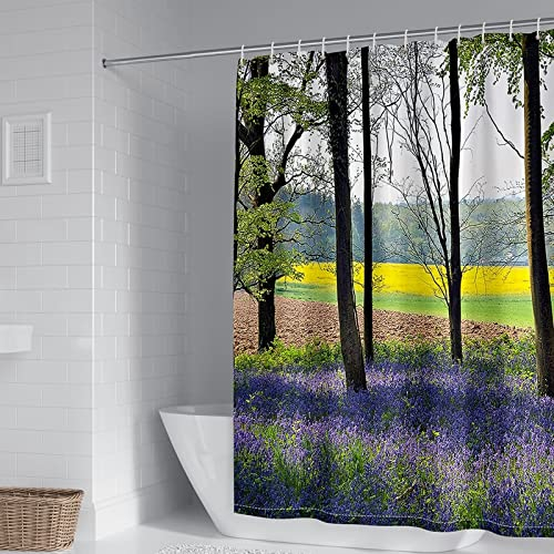 Aotiwe Duschvorhang Schimmelresistent Waschbar, Badezimmer Duschvorhang Lavendel und Baum Muster Polyester 165X200cm