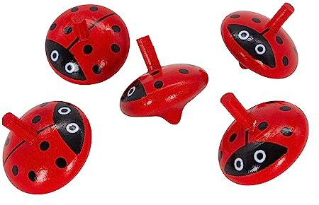 GICO Marienkäfer Holzkreisel - Kinder Holz Kreisel Set mit 5 bunten Kreiseln H 3,5cm, D 3,5 cm - 6463